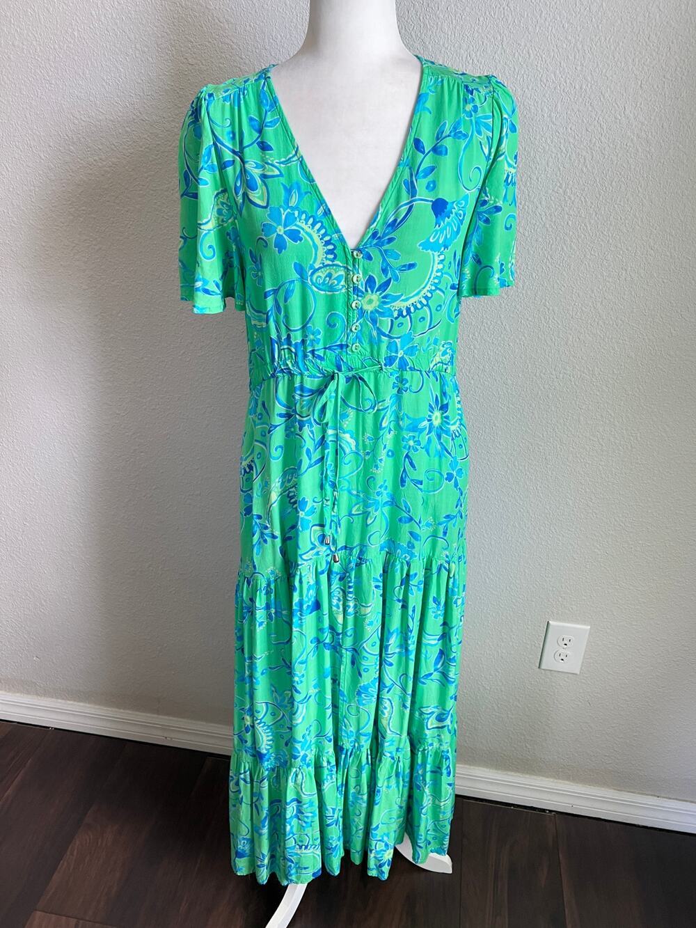 Proud Poppy Bonnie Evergreen Floral Maxi Dress Women's 8 Statement Whimsy